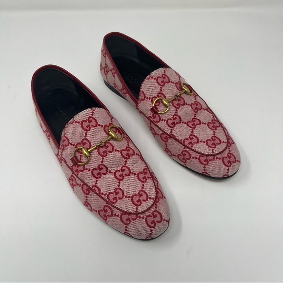 GUCCI JORDAAN CANVAS GG MONOGRAM HORSEBIT LOAFERS IN RED SIZE 37 - Picture 8 of 15